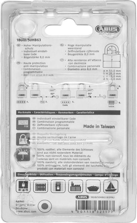 Image du produit Abus 180IB/50HB63 B/DFNLI Cadenas à combinaison