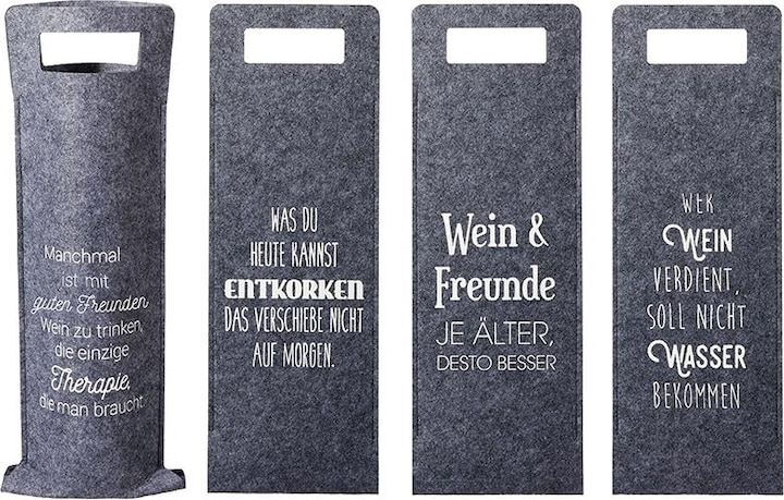 Produktbild G. Wurm Flaschentasche Wein mit Spruch Filz 41x14,5cm grau (1 x)