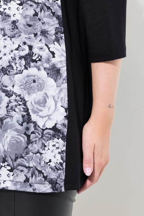 Produktbild Miamoda Blusenshirt, Satin mit Blütenmuster, Jerseyrücken (46)