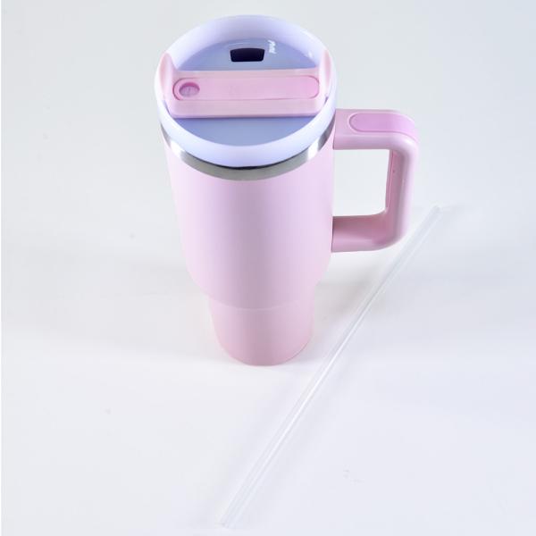 Produktbild Kögler Thermo Kaffee Henkel Becher aus Edelstahl, mit Strohhalm, rosa, 1200ml (1200 ml, 1 x)
