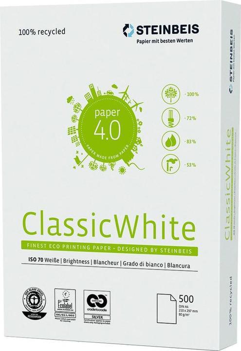 Image du produit Steinbeis Recyclage du papier universel ClassicWhite (A4, 500 feuilles, 80 g/m²)