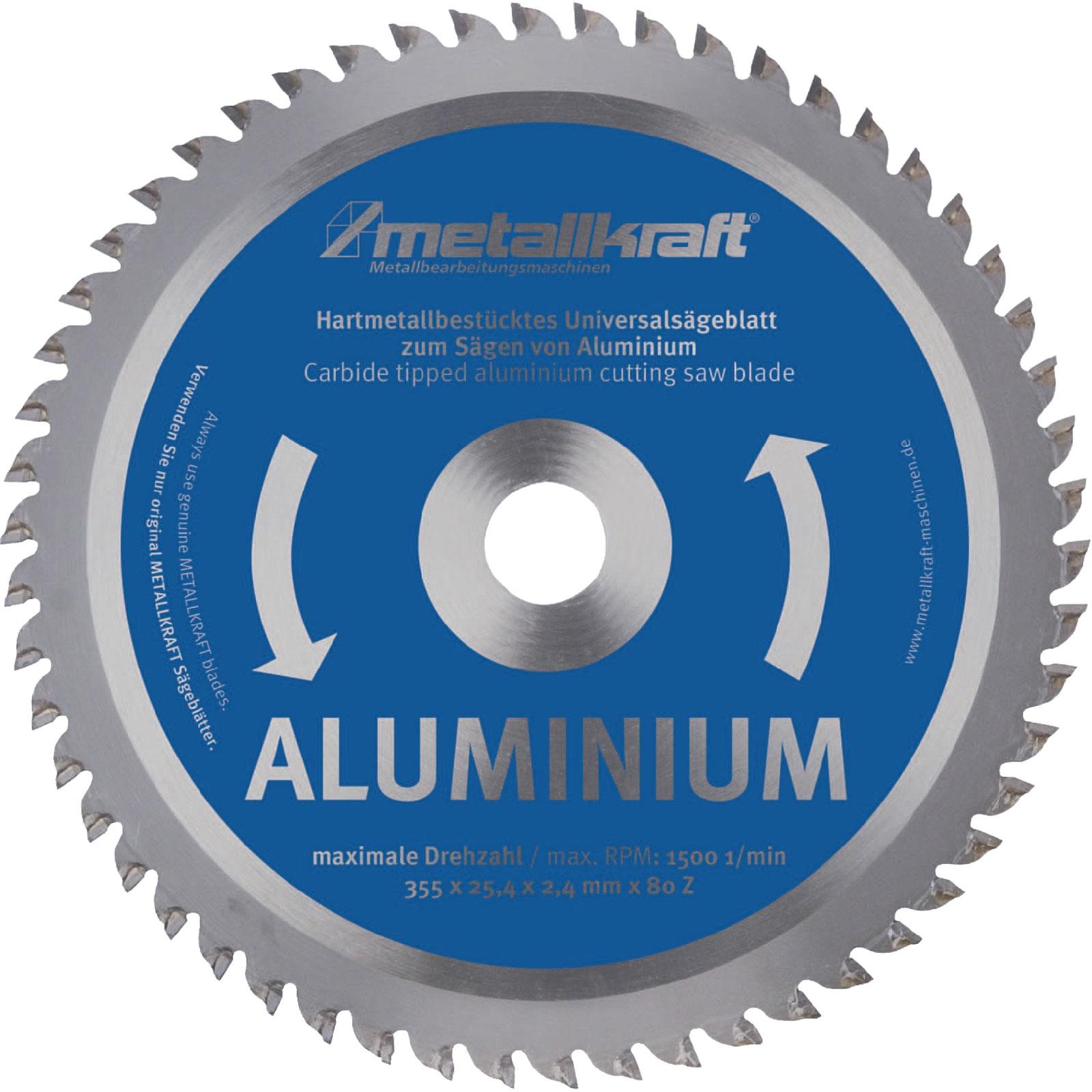 Metallkraft, Sägeblatt, Metallkreissägeblatt Aluminium Sägeblatt-Ø 355 mm Breite 2,4 mm HM Bohrungs-Ø 25,4 mm Z.80