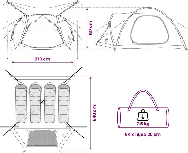 Produktbild vidaXL Campingzelt (7.40 kg, 4 Personen)