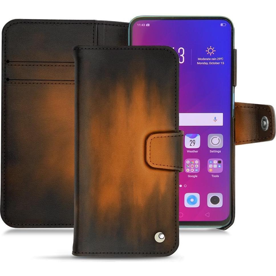 Noreve Lederschutzhülle Wallet (Oppo Find X), Smartphone Hülle, Braun