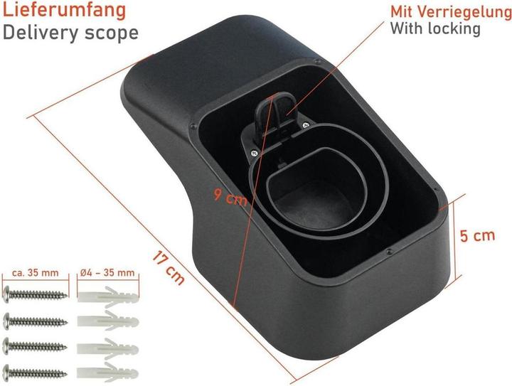 Actual product image Kabelmeister Wall bracket with integrated cable holder for type 2 charging cables for electric and hybrid cars