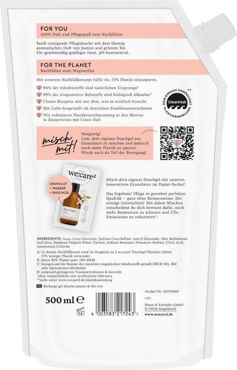 Immagine prodotto we:care2 Nachfüllbeutel Duschgel, Jasmin-Grüner Tee (500 ml)