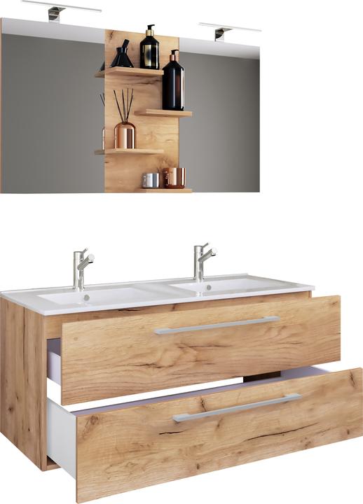 Produktbild VCM 3.-tlg. Doppel Waschplatz Zwei Waschtisch Budasi Spiegel