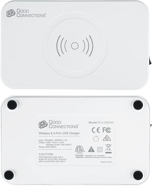 Immagine prodotto Good Connections Stazione di ricarica USB da tavolo 60W, 5 porte (1x USB-Câ"¢ e 4x USB-A), ricarica wireless Qi da (60 W, 5 porte)