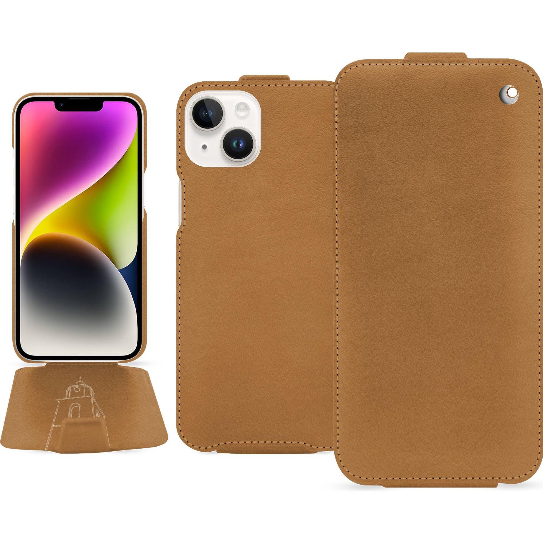Noreve Lederschutzhülle vertikal (Apple iPhone 15 Plus), Smartphone Hülle, Braun