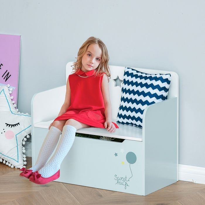 Produktbild Swisshandel24 Kindersitzbank mit Stauraum 2-in-1 Truhenbank Spielzeugkiste Aufbewahrungstruhe 3-6 Jahre Kindermöbe (Kindersitzgruppe)