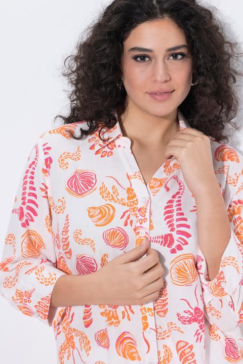 Immagine prodotto Ulla Popken Camicia in misto lino con colletto da camicia e maniche a 3/4 (48)