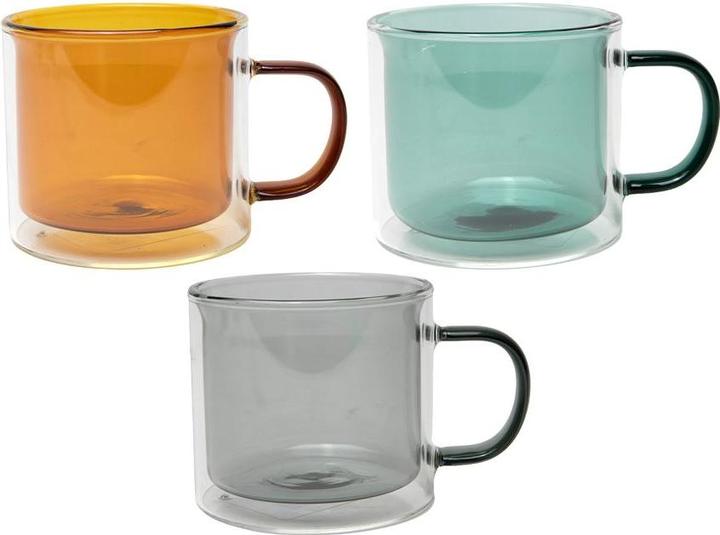 Tavola Farbiger Doppelglasbecher mit Henkel 240ml 6 Stk. (240 ml, 6 x)