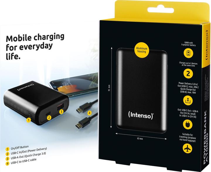 Actual product image Intenso Powerbank A10000 Power Delivery (10000 mAh, 20 W, 37 Wh)