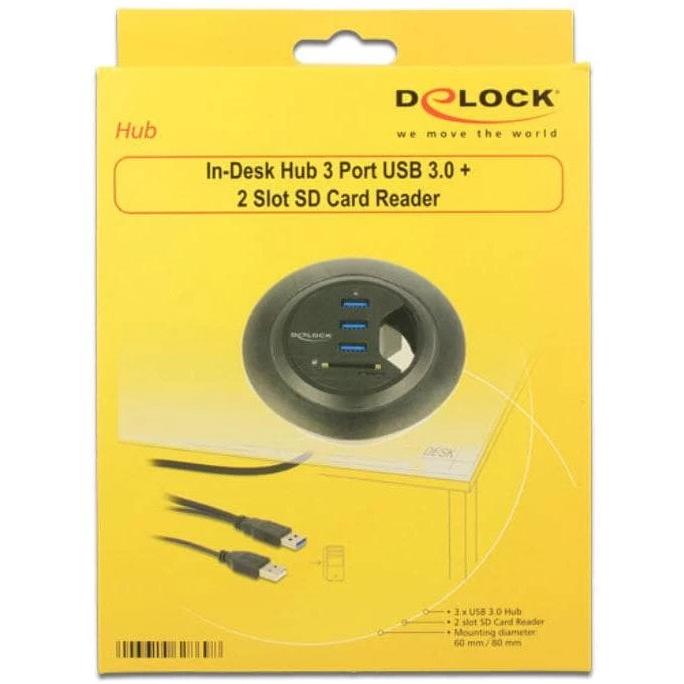 Thumbnail - Delock Tisch-Hub (USB-A, 3 Ports), Dockingstation + USB Hub, Schwarz