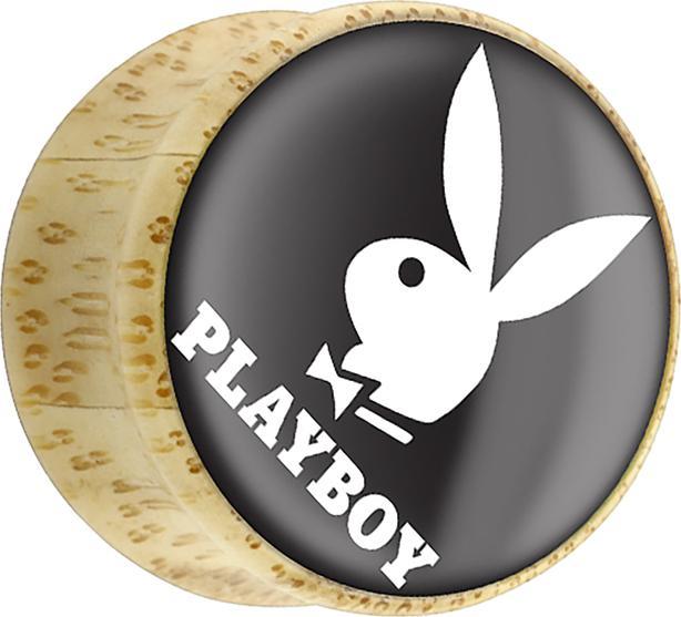 Produktbild Star Piercing Flared Plug aus Bambusholz Playboy Bunny auf schwarzem grund (ohne Messing, Mineralisch, Organisch)
