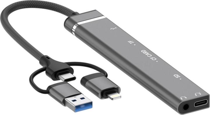 Image du produit PowerGuard All-for-All USB-C, UBS-A & Lightning Audio & Photo Camera Cardreader (Lightning, USB-A, USB-C, Jack 3.5mm, USB-A)
