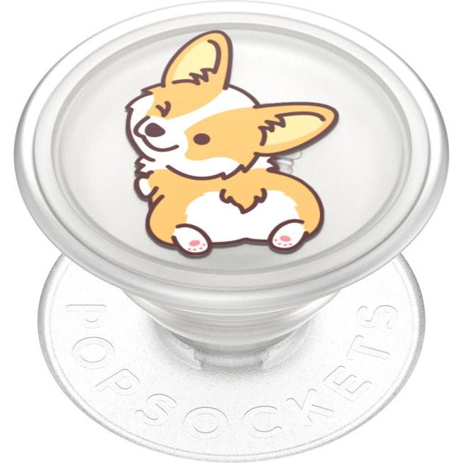 PopSockets PopGrip Premium Plant Cheeky Corgi, Smartphone Halterung, Transparent, Weiss, Schwarz, Orange