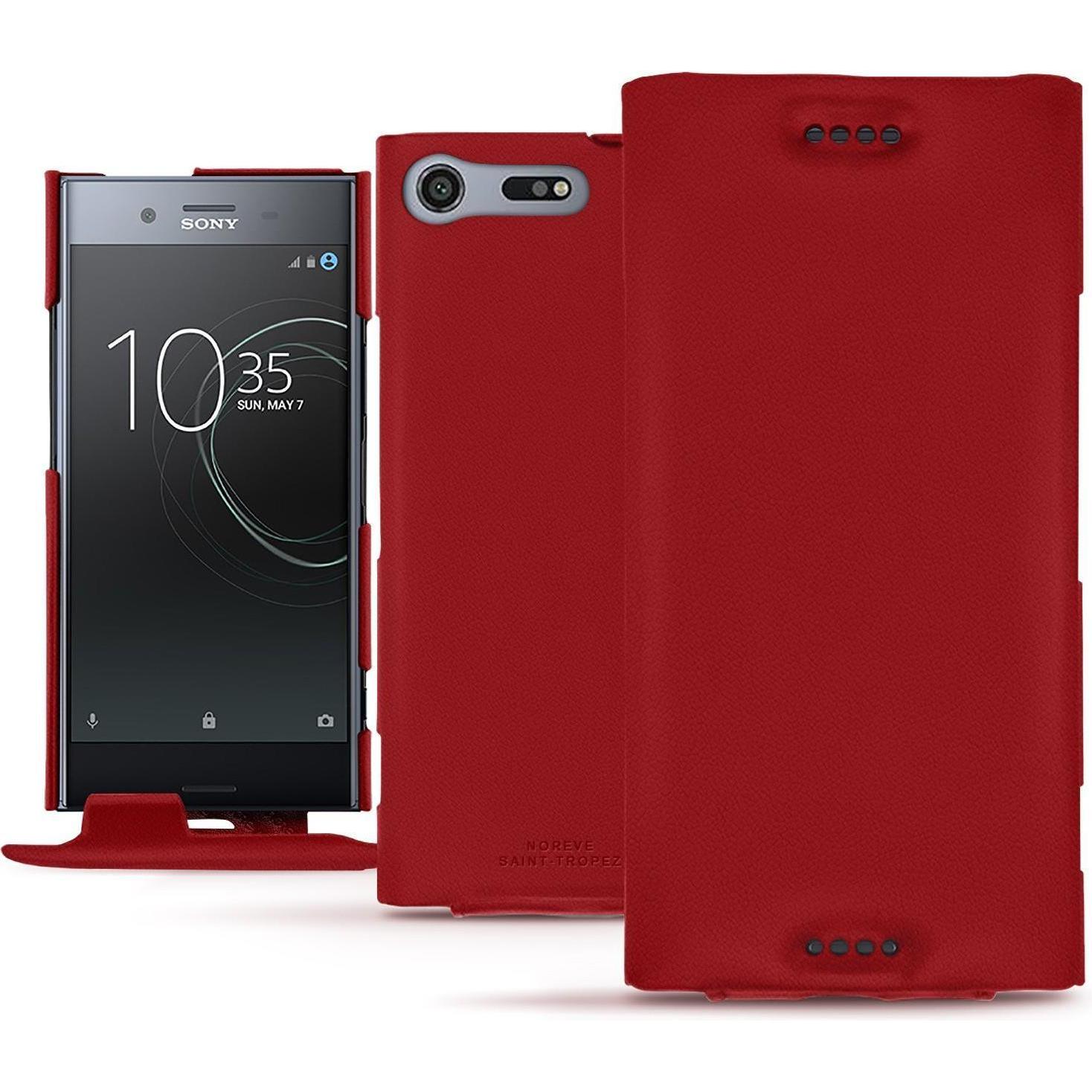 Noreve Lederschutzhülle vertikal (Sony Xperia XZ Premium), Smartphone Hülle, Rot