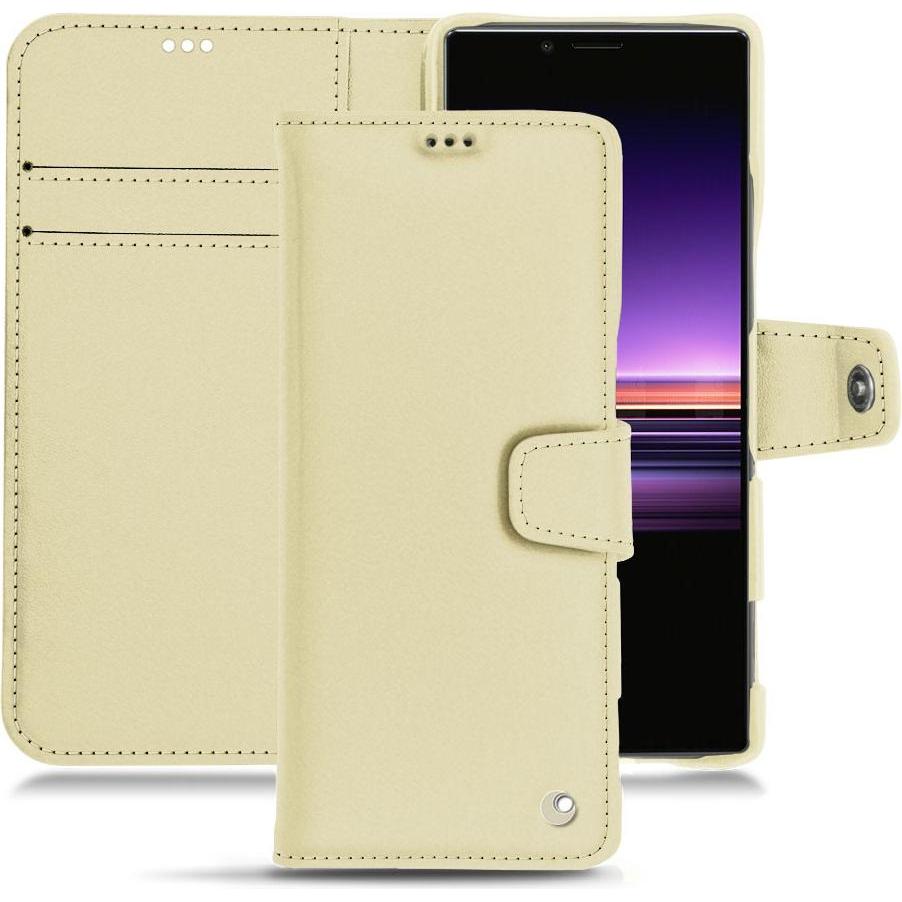 Noreve Lederschutzhülle Wallet (Sony Xperia 1), Smartphone Hülle, Beige