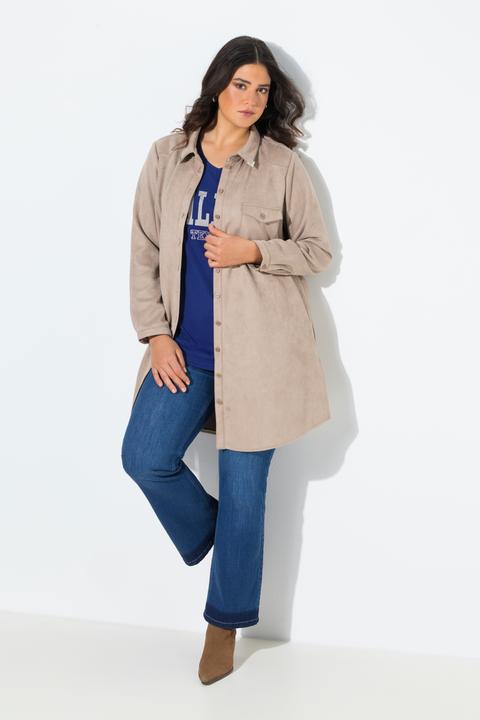 Produktbild Ulla Popken Suede-Longjacke, A-Linie, Hemdkragen, Langarm (46, 48)
