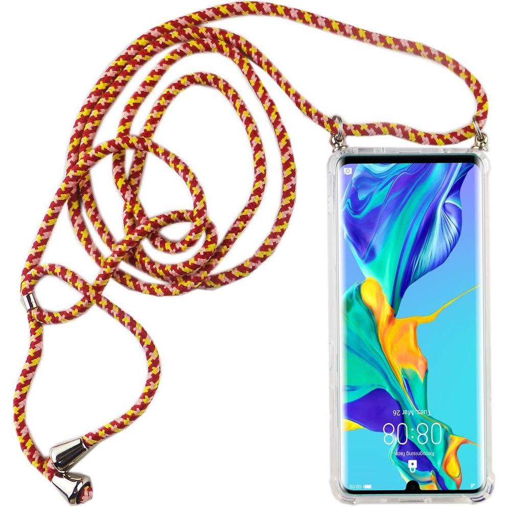 Thumbnail - König Design Huawei P30 Pro Handykette Hülle mit Band Case zum umhängen mit Kordel Etui Rot, Handykette, Transparent