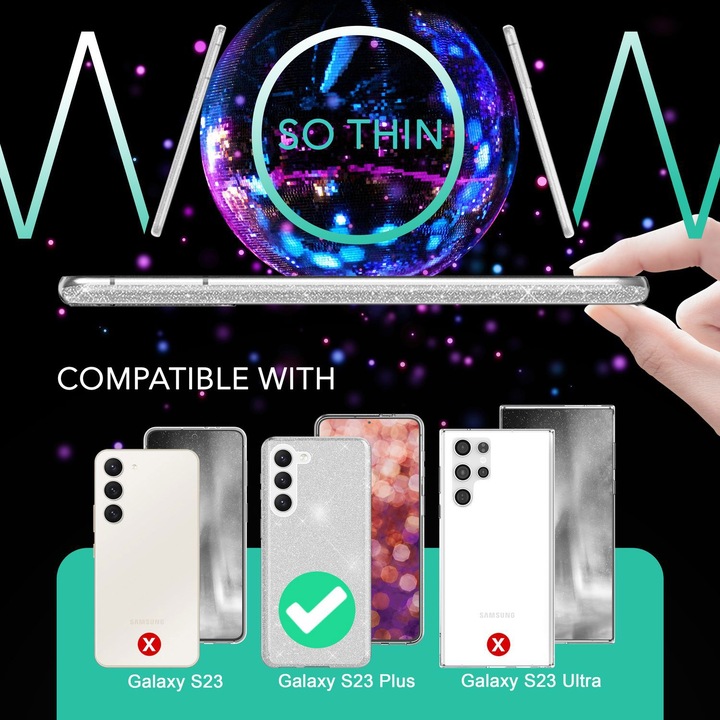 Produktbild Nalia Glitzer Silikon Hülle mit 2x Displayschutz (Samsung Galaxy S23+)