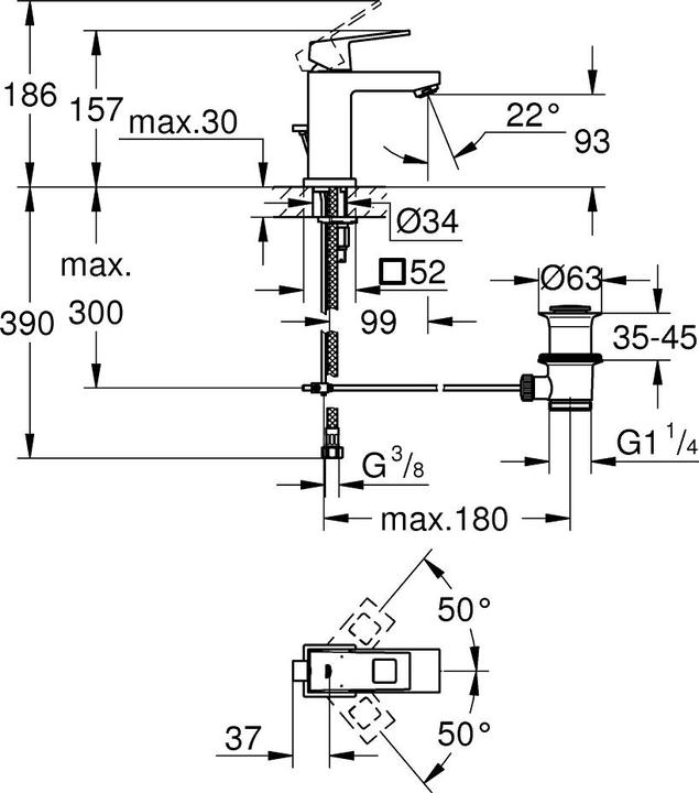 Image du produit Grohe EH-WTbatt EUROCUBE 1/2pouce, S-Size dur graphite brossé