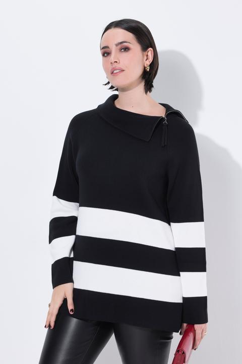 Produktbild Ulla Popken Pullover, Blockstreifen, Rollkragen, Zipper (50, 52)