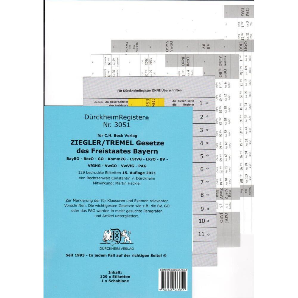 Thumbnail - DürckheimRegister ZIEGLER TREMEL Gesetze Freistaat Bayern 2023, Fachbücher von Constantin Dürckheim