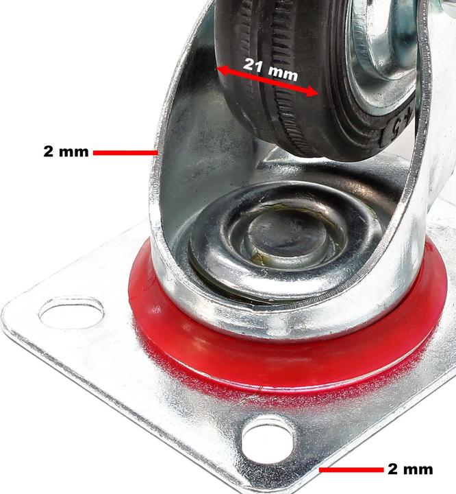 Image du produit Wiltec Kit 2x Roulettes pivotantes Caoutchouc plein 75 mm Jantes en métal Plaque de montage 50 kg par roue