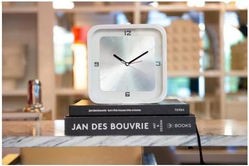 Actual product image Nextime 5221WI - Table clock "Quadratischer Alarm", wood, white, 20 x 20 x 6 cm