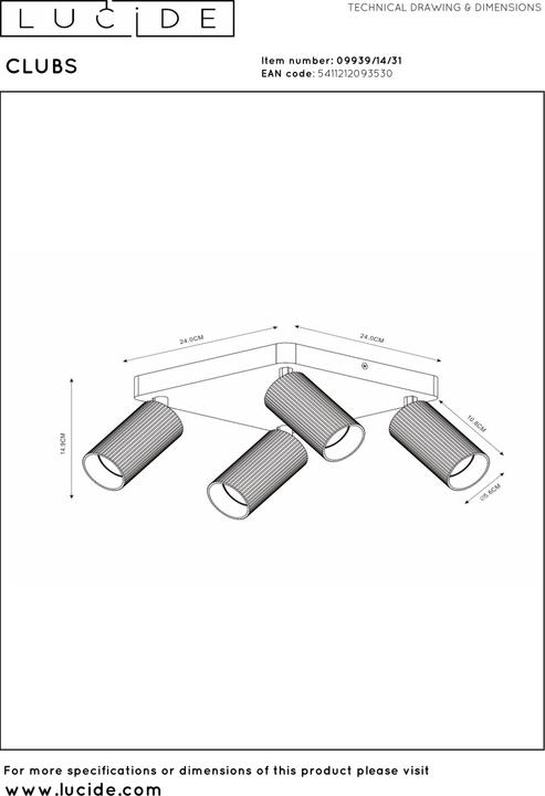 Actual product image Lucide CLUBS - Ceiling spotlight - 4xGU10 - White 09939/14/31 (GU10)