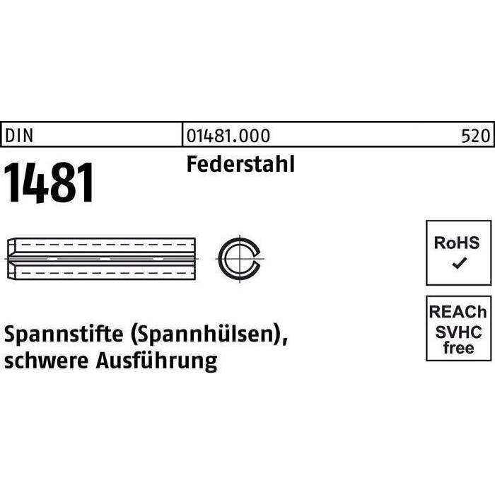 Thumbnail - Reyher, Schraubstock + Zwinge, Spannstift DIN 1481 4,5 x 26 Federstahl schwere Ausführung DIN 1481 (4.50 mm)