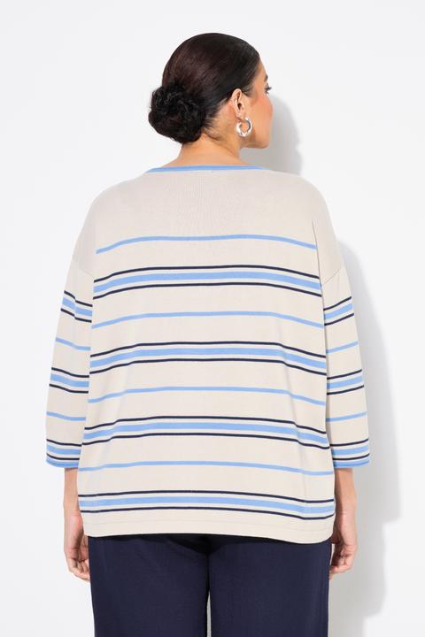 Immagine prodotto Ulla Popken Pullover dal taglio oversize con righe, scollo a girocollo e maniche a 3/4 (42, 44)