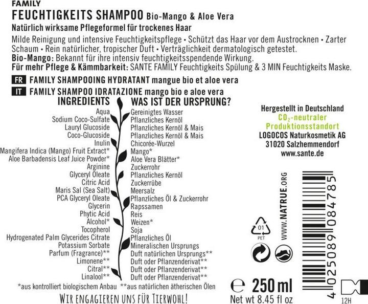 Produktbild Sante Family Feuchtigkeits Shampoo Bio-Mango & Aloe (250 ml, Flüssiges Shampoo)