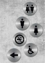 Image du produit Securit Skilt Saet med 6 forskellige skilte Ø10 cm Rustfri stål,6 stk x 6 ps/pk