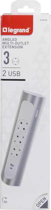 Image du produit Legrand Multiprise d'angle 3x prise, USB-A, USB-C, sans câble Ultra blanc/aluminium 694504 (3 x)
