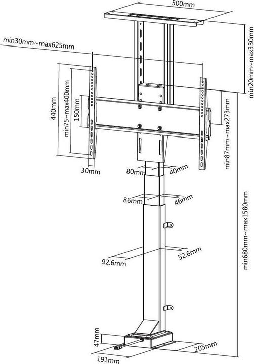 Immagine prodotto Multibrackets Sollevatore TV grande, 37" - 65", nero, corsa 900 mm (65", 50 kg)