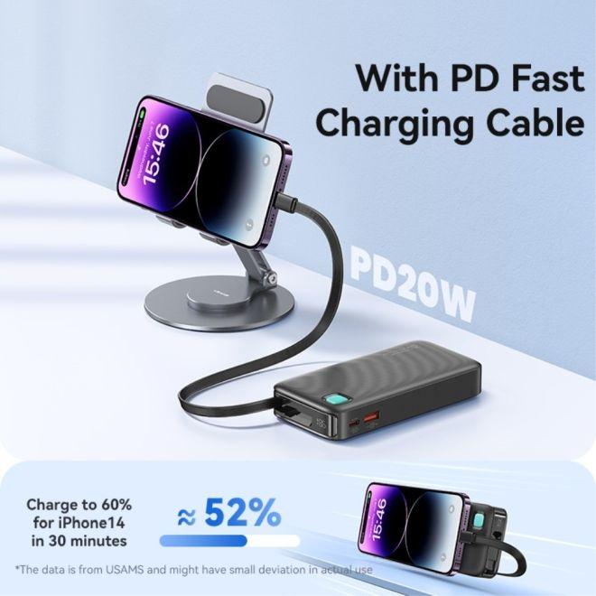 Image du produit Usams Powerbank ze zwijanym kablem Retractable Lightning 10000 mAh PD 20W Fast Charge XY Series biał (10000 mAh, 50 W)