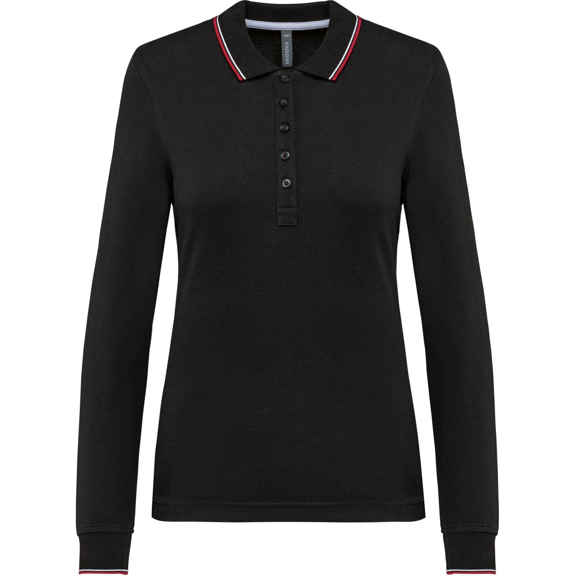 Kariban, Damen, Shirt, Polo-Shirt aus Piqué-Strick langarm, Damen, Rot, Weiss, Schwarz, (S)