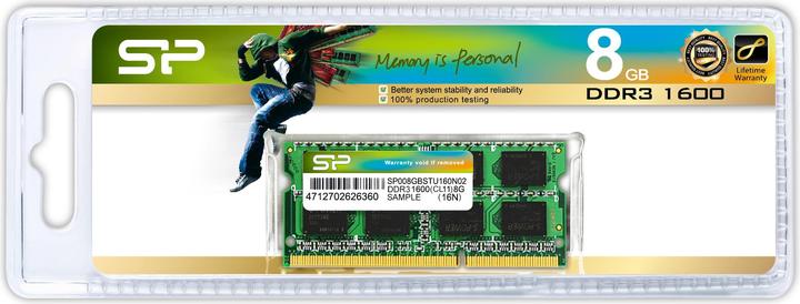 Actual product image Silicon Power Notebook memory DDR3 8GB 1600MHz CL11 SO-DIMM 1.5V (1 x 8GB, 1600 MHz, DDR3-RAM, SO-DIMM)
