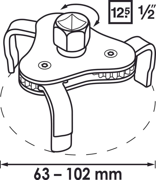 Produktbild Vigor Ölfilterkralle ∙ V1281 ∙ Vierkant12,5 mm (1/2 Zoll), Aussen-Sechskant 21 mm ∙ 63 - 102