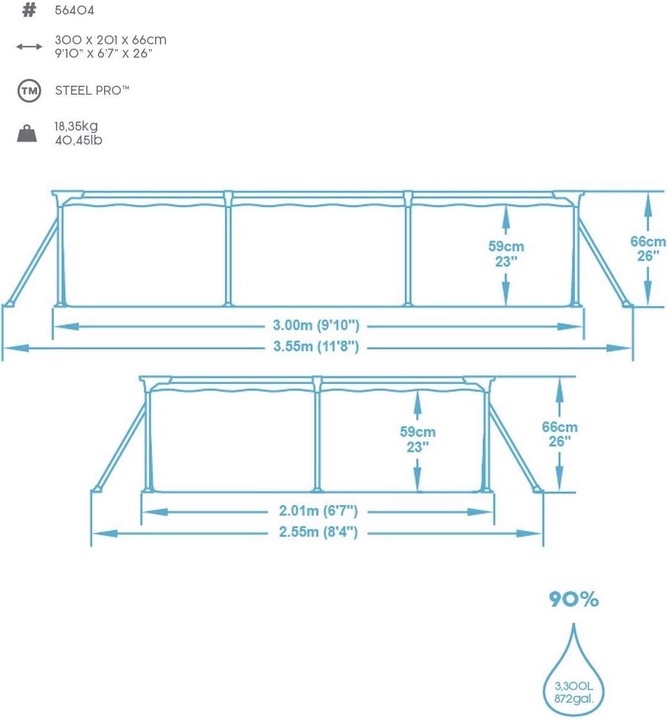 Produktbild Bestway Swimming Pool Steel Pro rechteckig (300 x 201 x 66 cm)