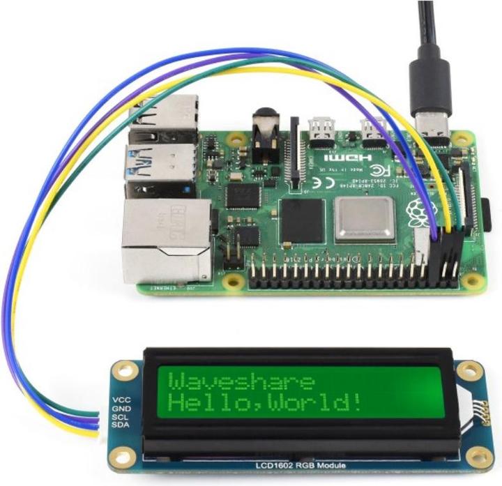 Actual product image WaveShare LCD1602 LCD display 16x2 I2C RGB backlighting