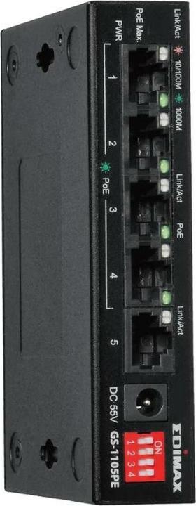 Image du produit edimax Commutateur Gigabit PoE+ longue portée à 5 ports, 4 ports PoE+ et interrupteur DIP (5 ports)