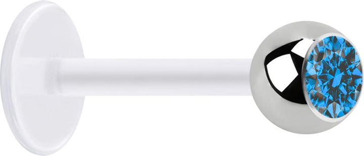 Produktbild Star Piercing Micro Labret transparent mit Kugel silber und Kristall hellblau (ohne Messing, Chirurgenstahl 316L, Bioflex)