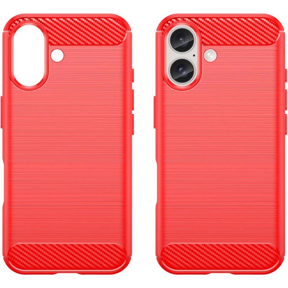 Thumbnail - Cover-Discount iPhone 16 - Metall Carbon Look Hülle (Apple iPhone 16), Smartphone Hülle, Rot