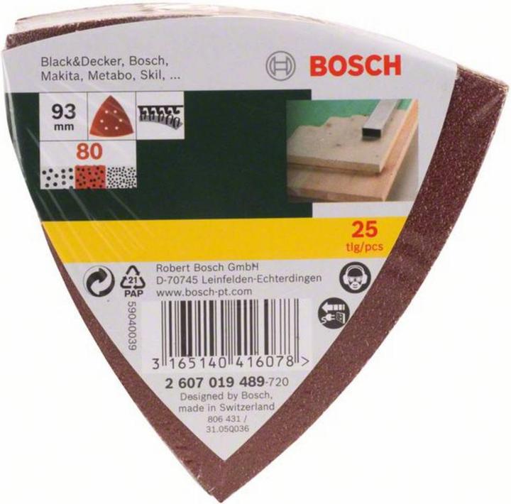 Produktbild Bosch Zubehör Schleifblatt-Set für Deltaschleifer, 93 mm, 80, 6 Löcher, 25er-Pack (80)