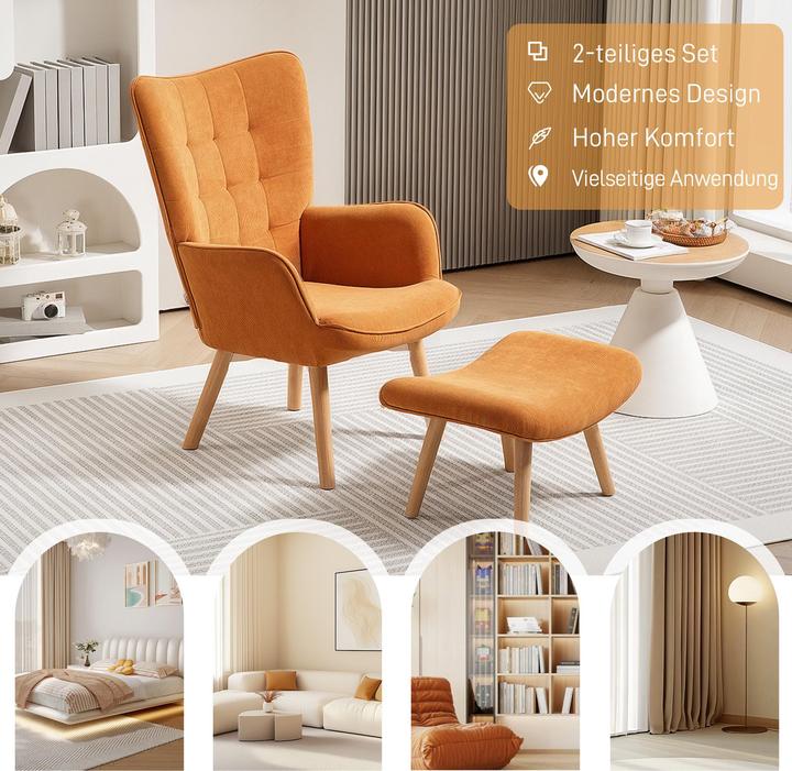 Produktbild Homcom Ohrensessel mit Hocker Kord Braun