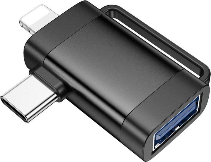 Actual product image Hoco Cable adapter OTG 2in1 Type C (male) / Lightning (male) to USB A (female) UA31F black (USB 2.0, Lightning, USB Type C)